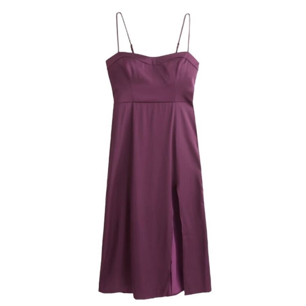 Abercrombie & Fitch Camille satin Midi Dress- burgundy color